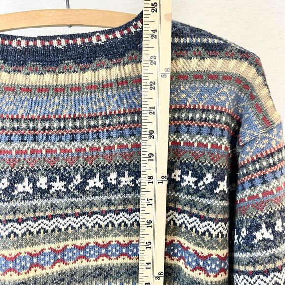 VTG Eddie Bauer 90s Fair Isle Cotton Sweater Pullover Crew Neck Nordic Large - Picture 6 of 6